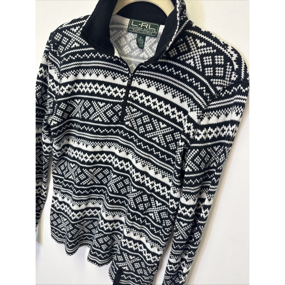Lauren Ralph Lauren LRL Active Shirt Size Medium Black White Women's 1/4 Zip